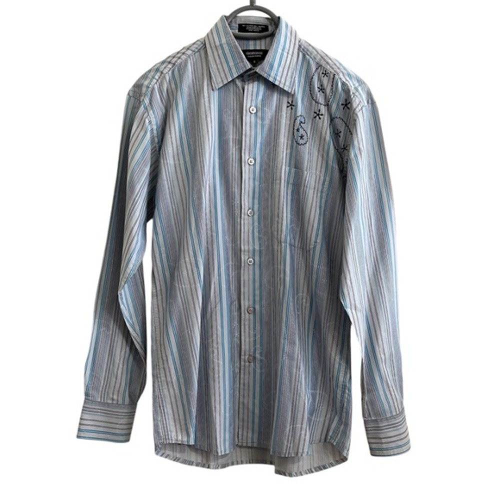 Giorginni Collezione Mens Embroidered Stripe Button Down Shirt Small Y2K Paisley